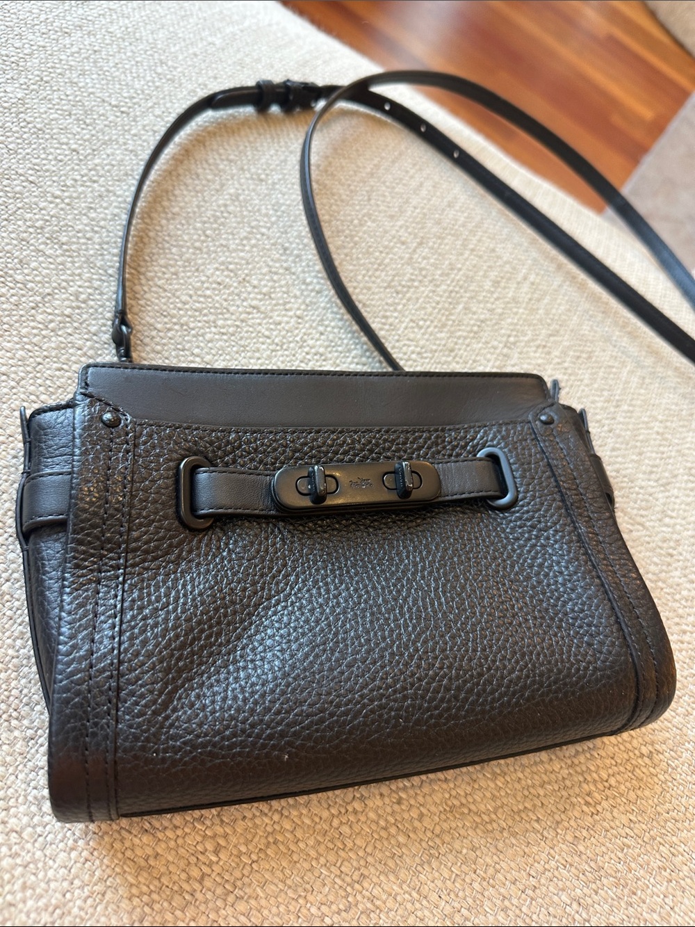 Coach Swagger Wristlet, Black Pebbled Leather - Picture 2 of 6